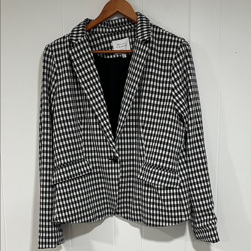 Maison D’amelie women blazer gingham Black and White‎ Women's Blazer szXL